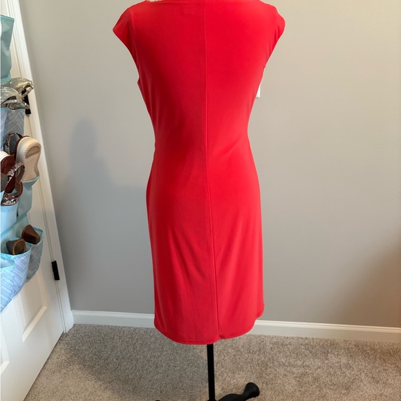 Ralph Lauren Red Ruched Sheath Dress Cowl Neck - Picture 6 of 6